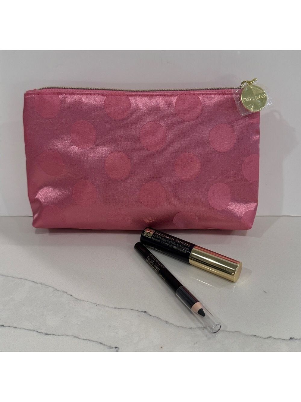 Estée Lauder Eye Makeup Bundle * Eyeliner, Mascara and Pink Polka Dot Bag NEW